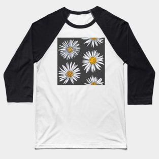 White asters on dark gray, dense Baseball T-Shirt